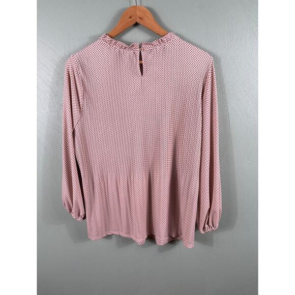 Adrianna Papell Women Large Pink Polka Dot Ruffle Hem Long Sleeve Top Blouse - Picture 10 of 11